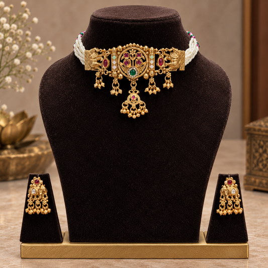 Royal Antique Peacock Pearl Choker Set