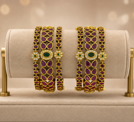 Ruby Leaf Designer Bangle Set