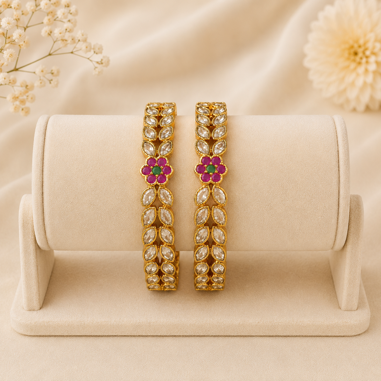Floral Heritage Premium Kundan Bangles