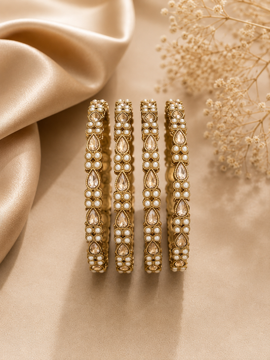 Traditional Pearl Teardrop Bangles – Set of 4