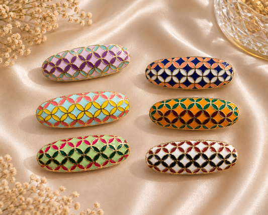 Elegant Enamel Flower Pattern Saree Pin Set – Set of 6