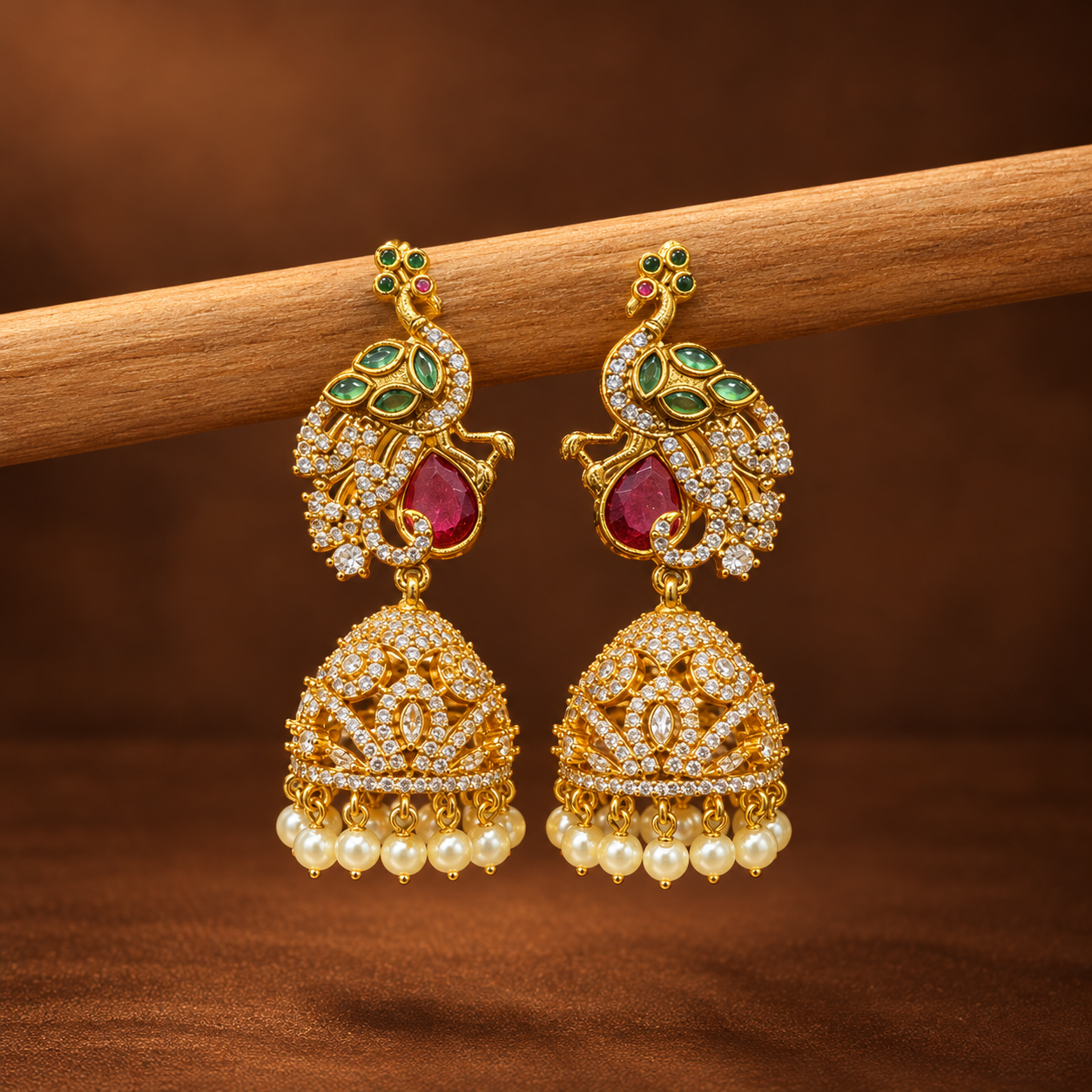 Emerald Peacock Pearl Jhumkas
