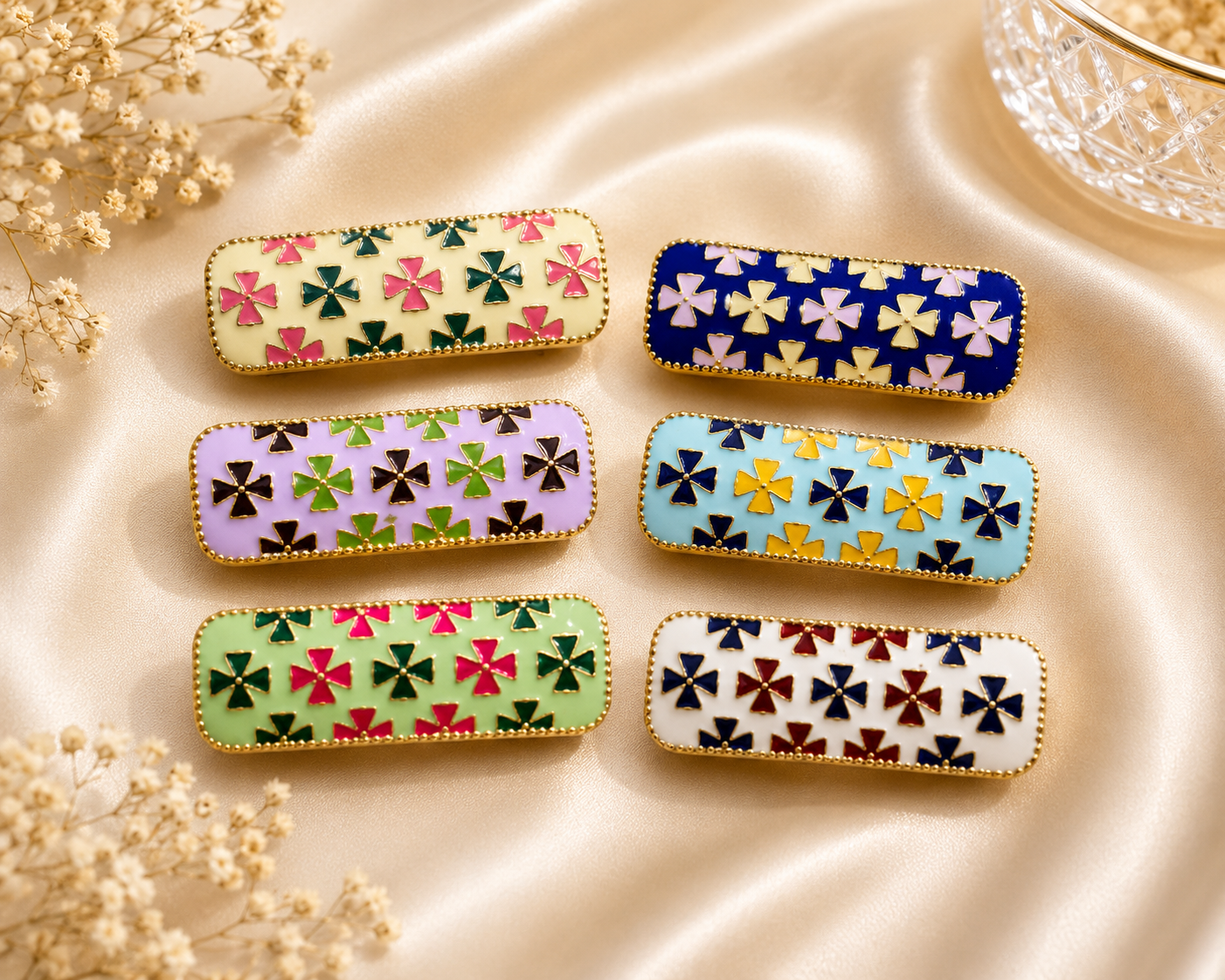 Designer Bow Enamel Saree Pin Set – Set of 6