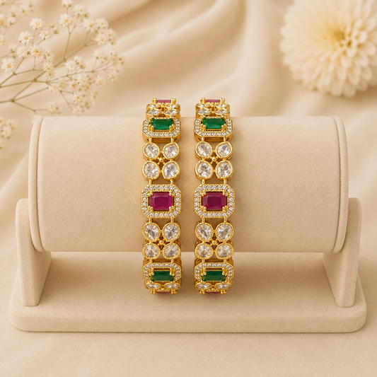 Emerald Royale Designer Kundan Bangles