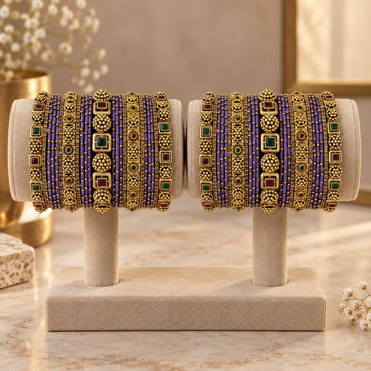 Royal Purple Thread Antique Bridal Bangle Set