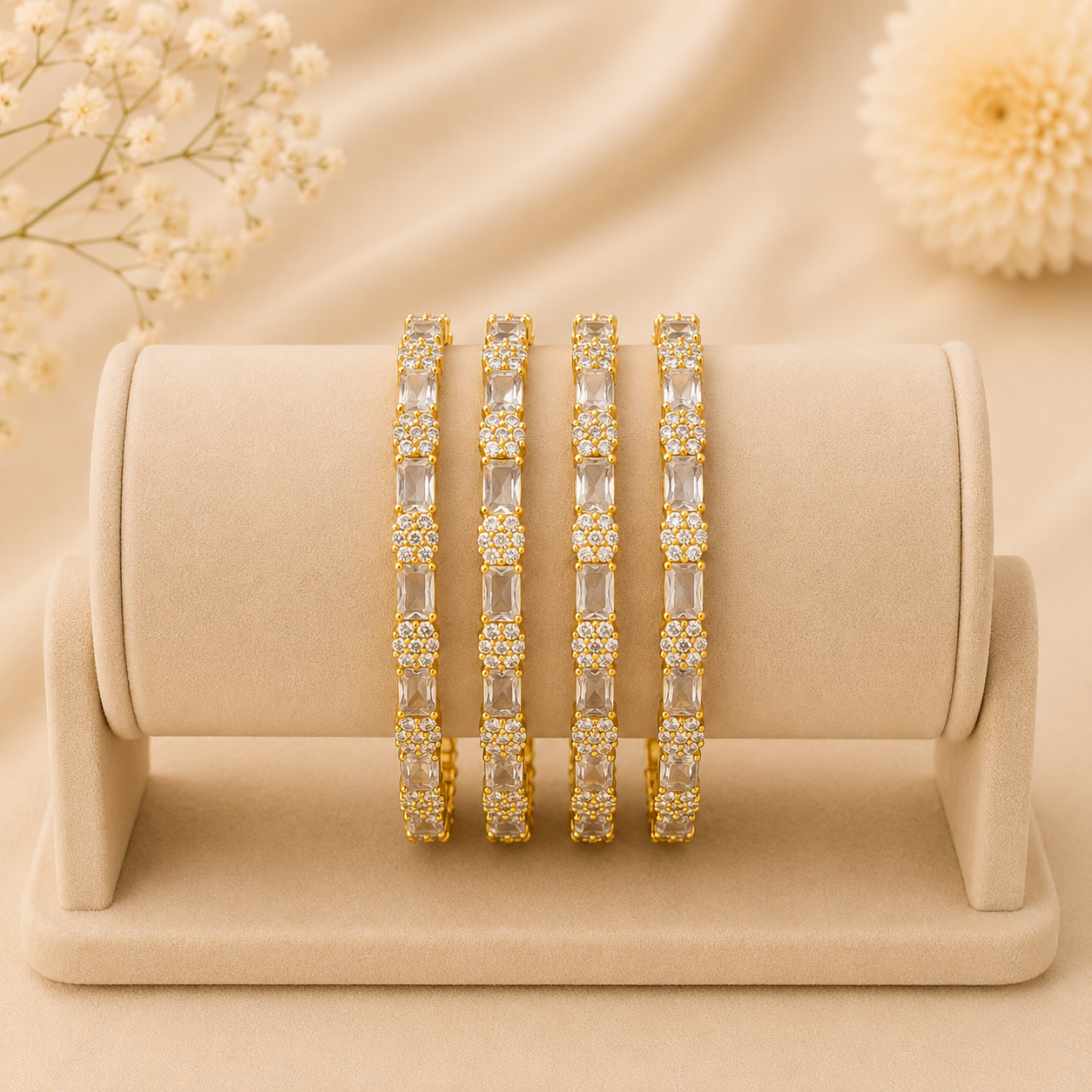 Premium AD Gold Polish Bangle Set