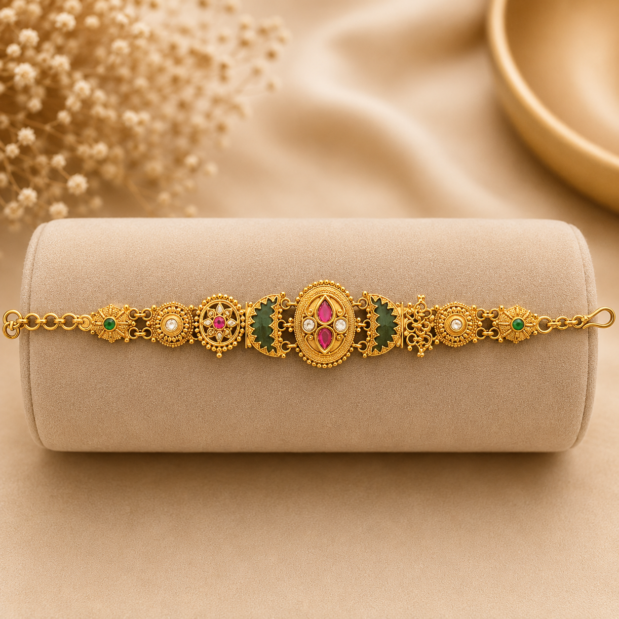 Royal Heritage Kundan Green Enamel Bracelet