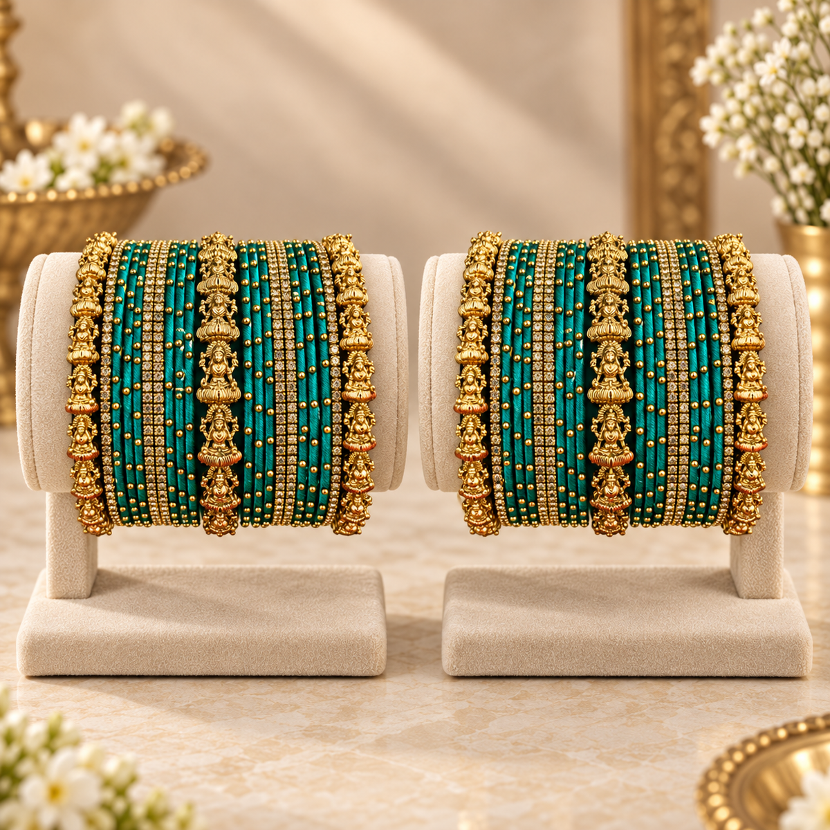 Royal Peacock Green Lakshmi Thread Bangle Set