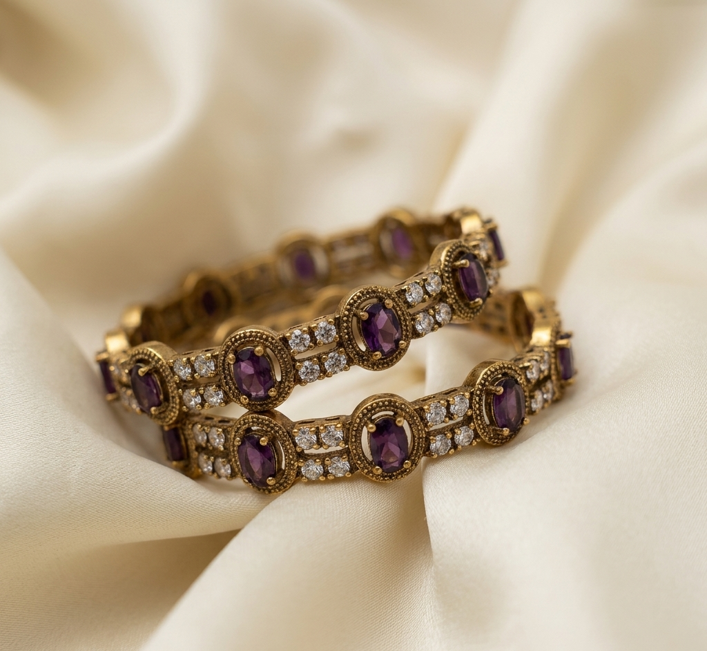 Amethyst Tone Gold Bangles