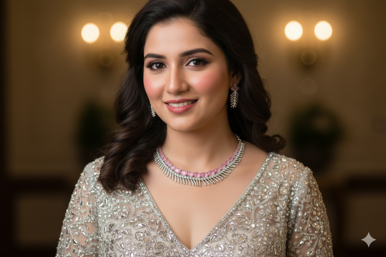 Rose Bloom Tapered Chevron Necklace & Earrings