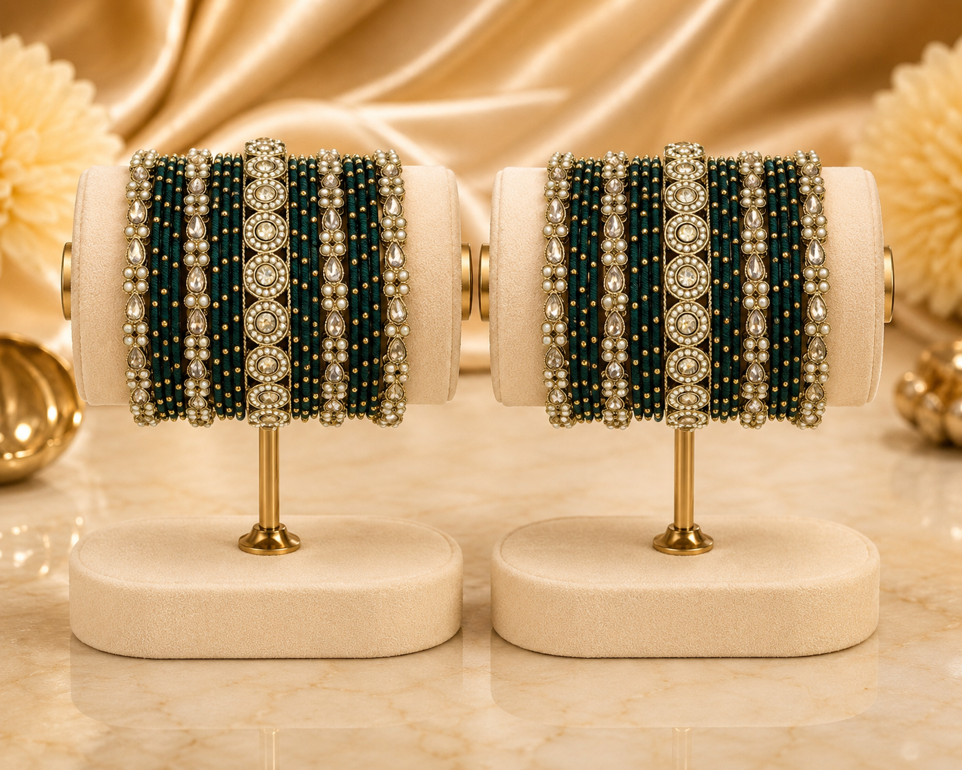 Regal Emerald Bridal Bangle Set
