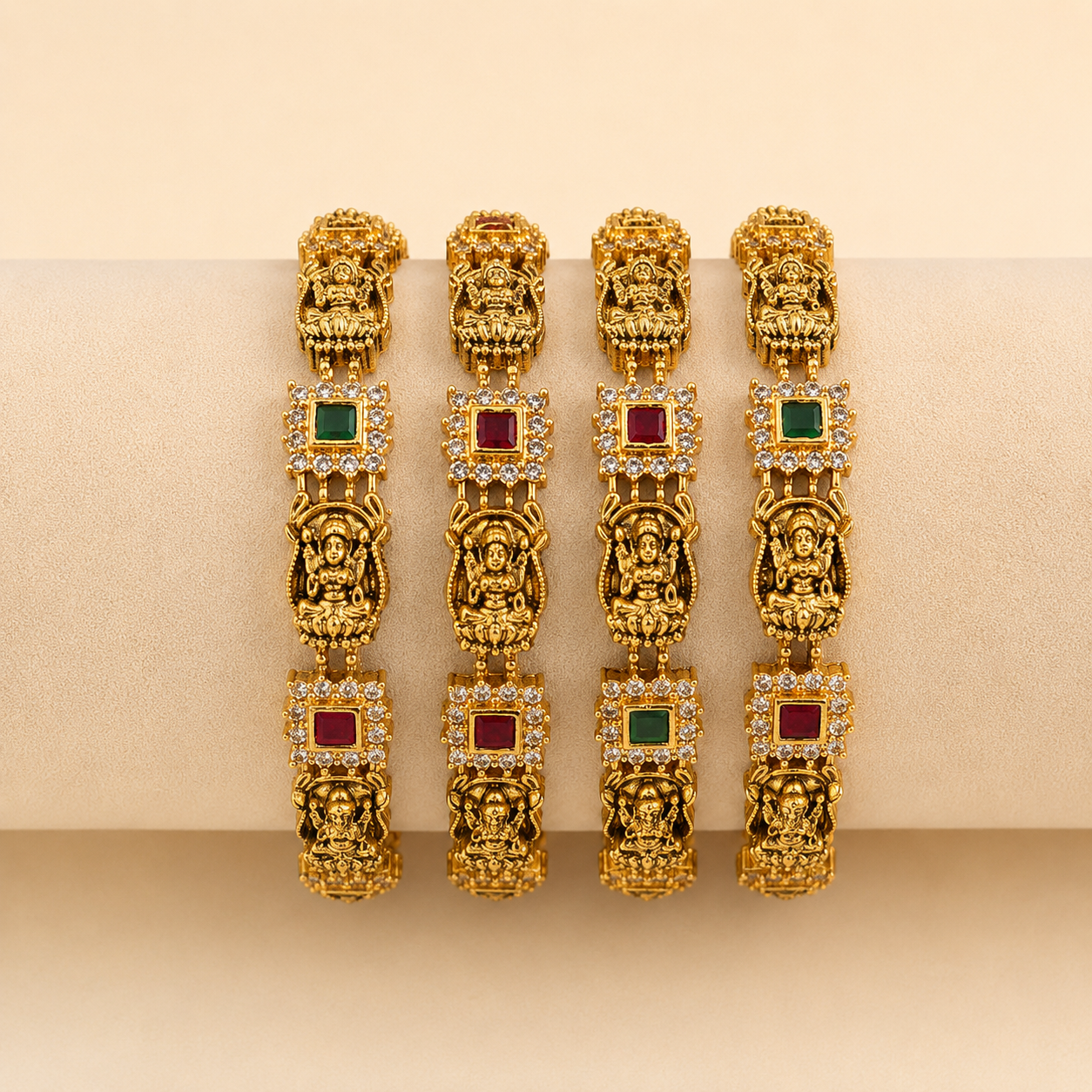 Antique Lakshmi Square Kemp Bangle Set
