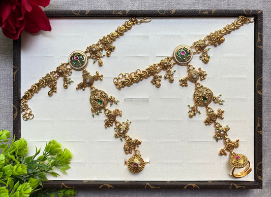 Antique Gold Floral Haath Phool Pair