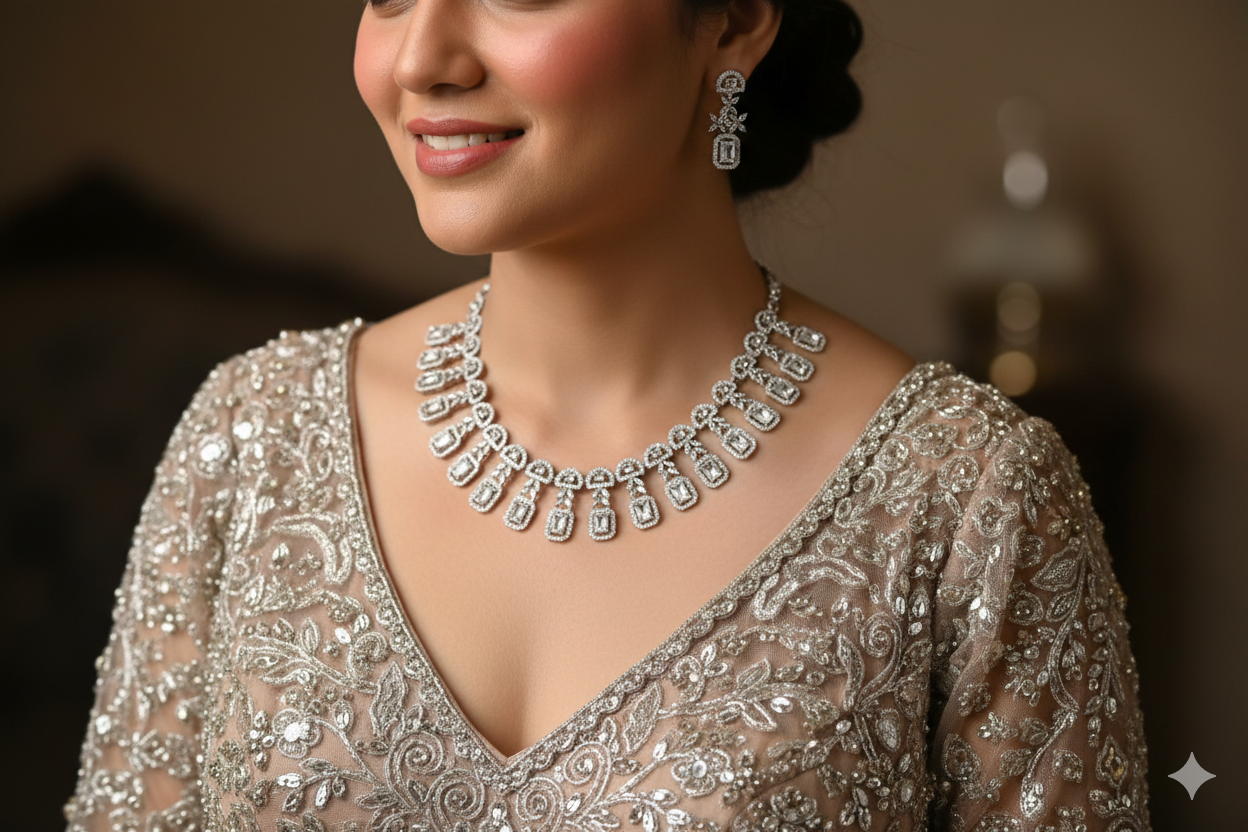 Lustrous Lattice Diamond Set