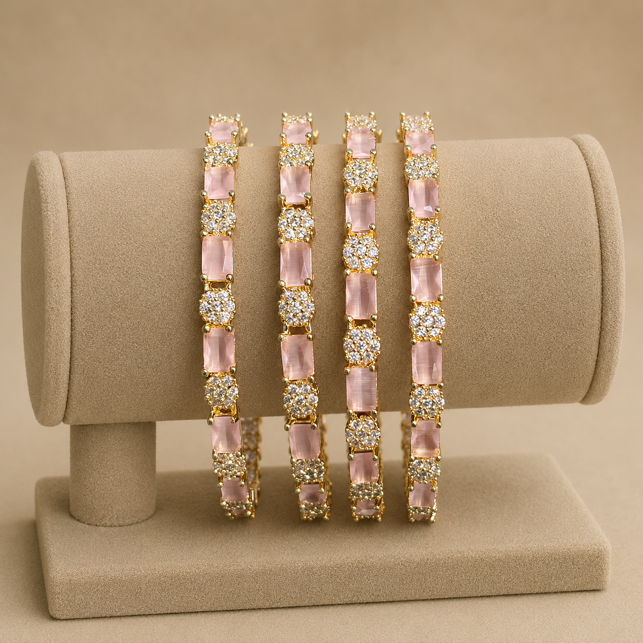 Gold Pink Stone Bangles
