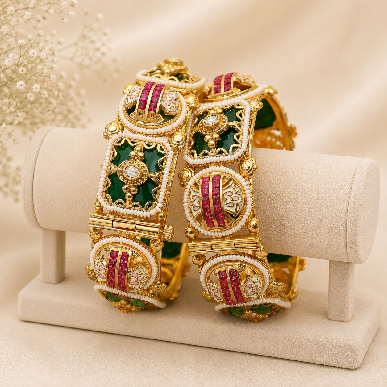 Royal Emerald and Ruby Kundan Kada