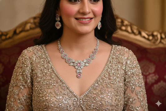 Rose Quartz Petal Blossom Necklace Set