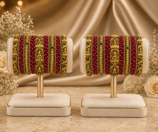 Heritage Rani Pink Premium Temple Bangles