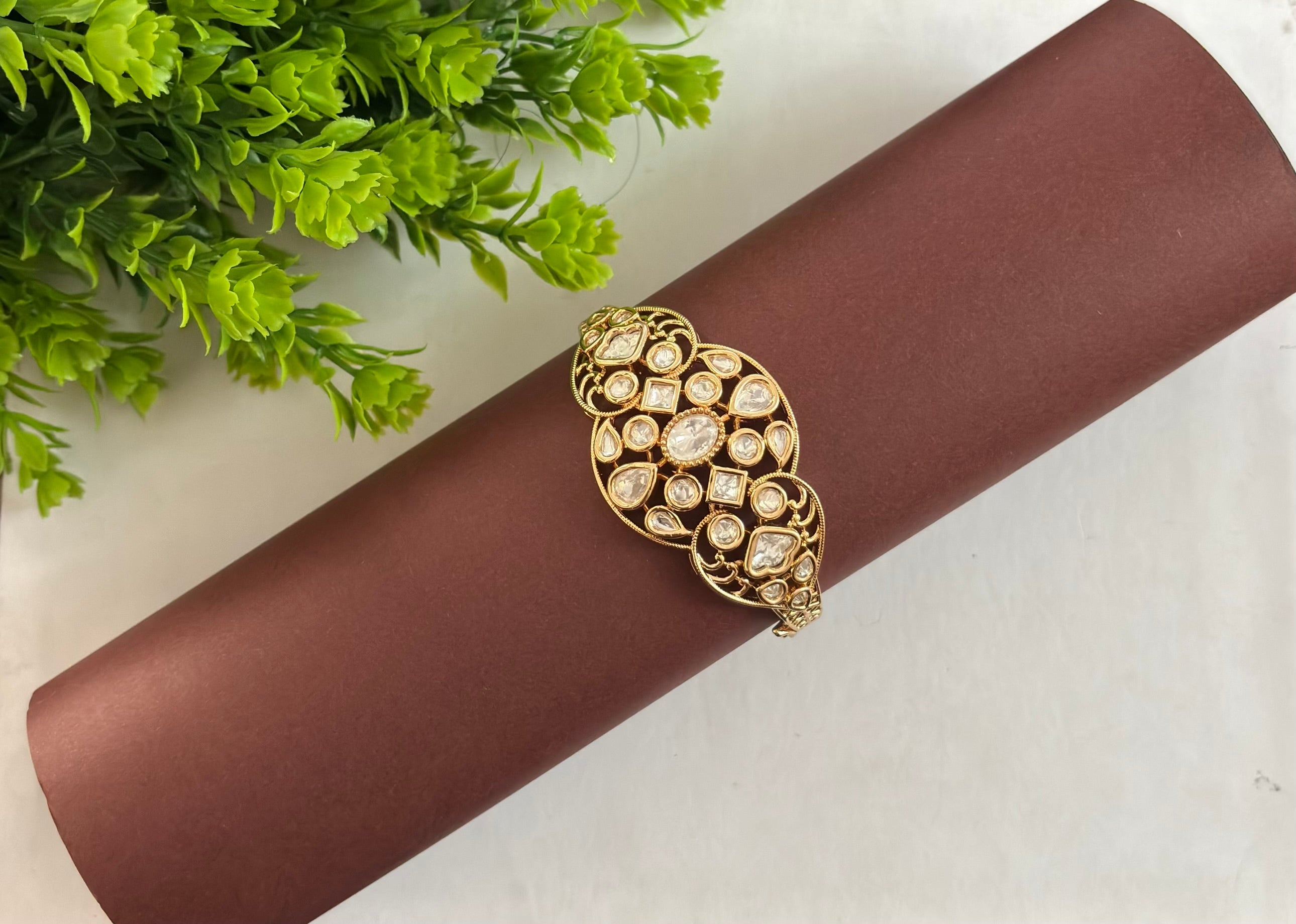 Empress White Stone Polki Kundan Kada
