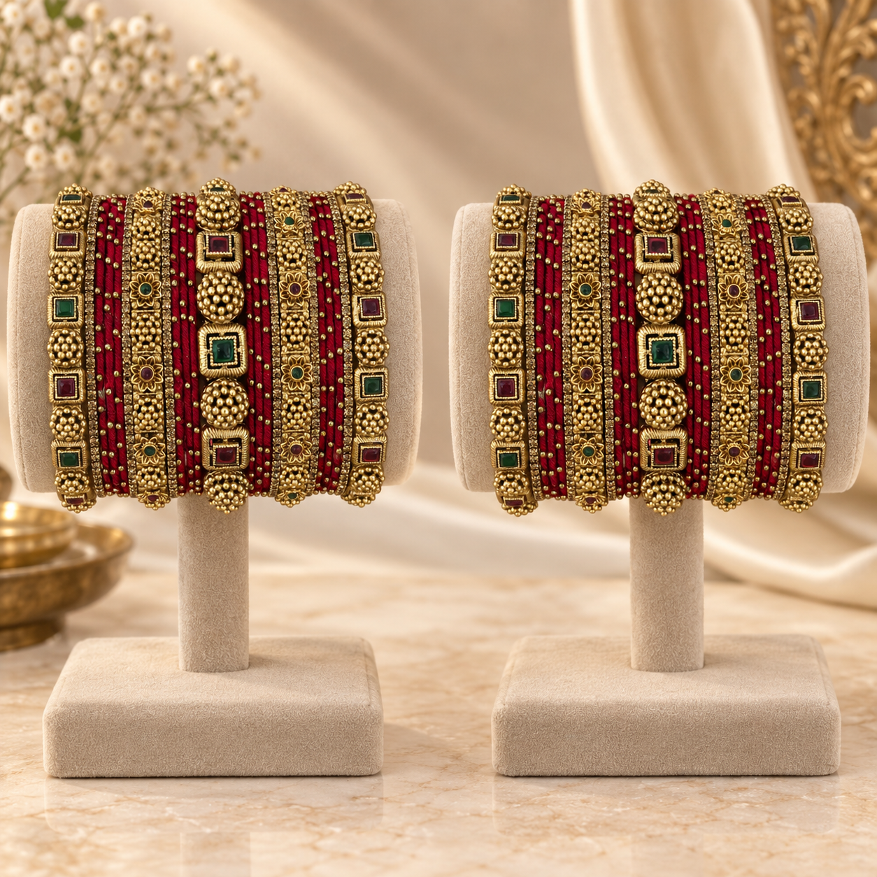 Classic Red Thread Antique Bridal Bangle Set