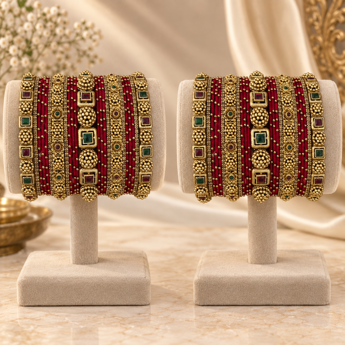 Classic Red Thread Antique Bridal Bangle Set