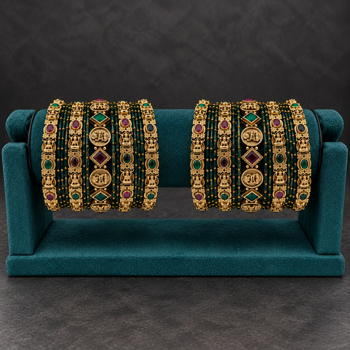 Green Antique Gold Bridal Bangles