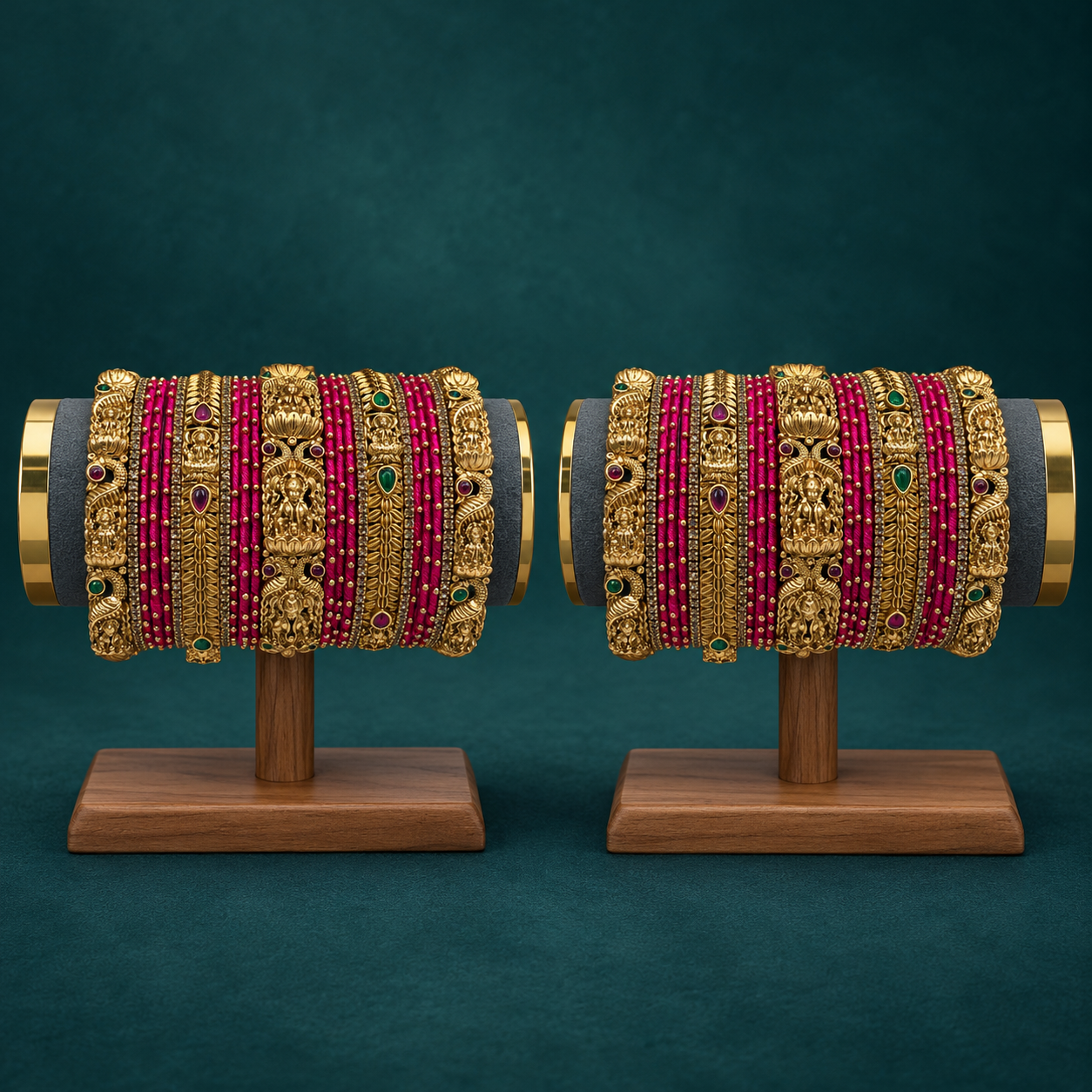 Heritage Rani Pink Premium Temple Bangles