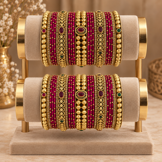 Premium Rani Pink Festive Bangle Set