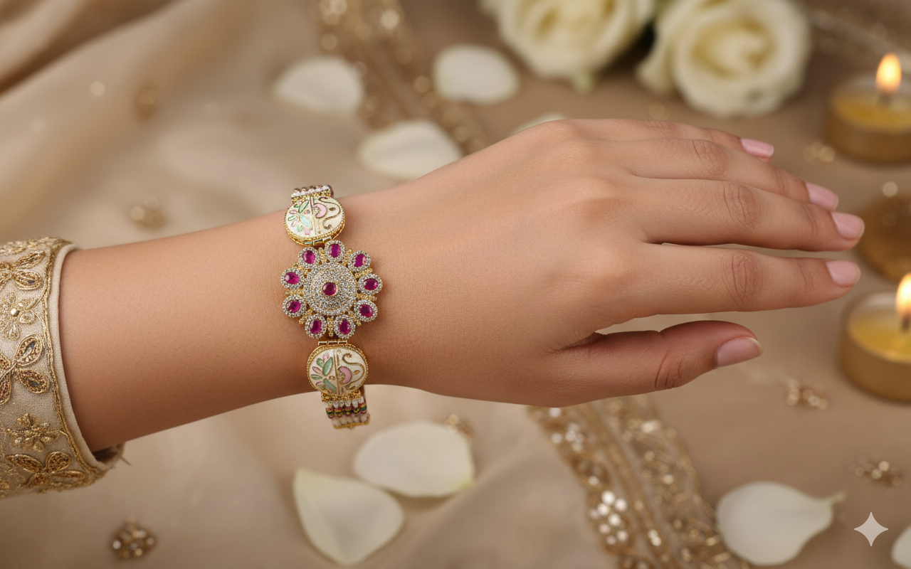 Gulabi Meenakari Bracelet