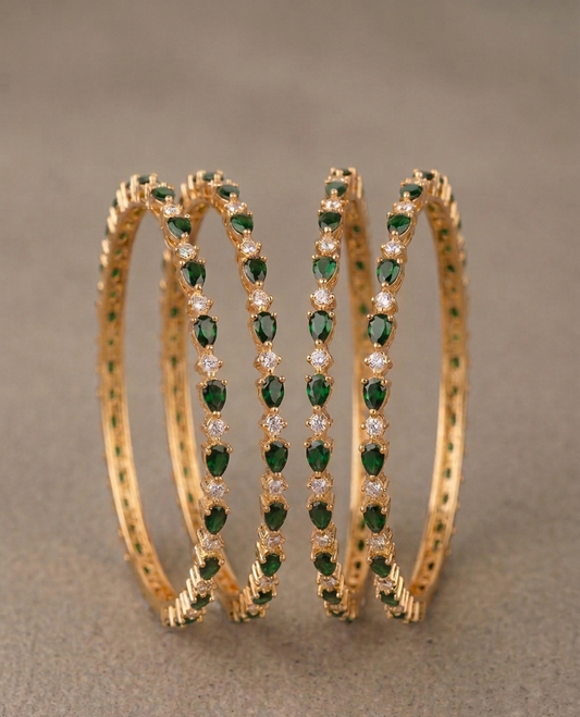 Emerald Pear-Cut AD Stone Bangles