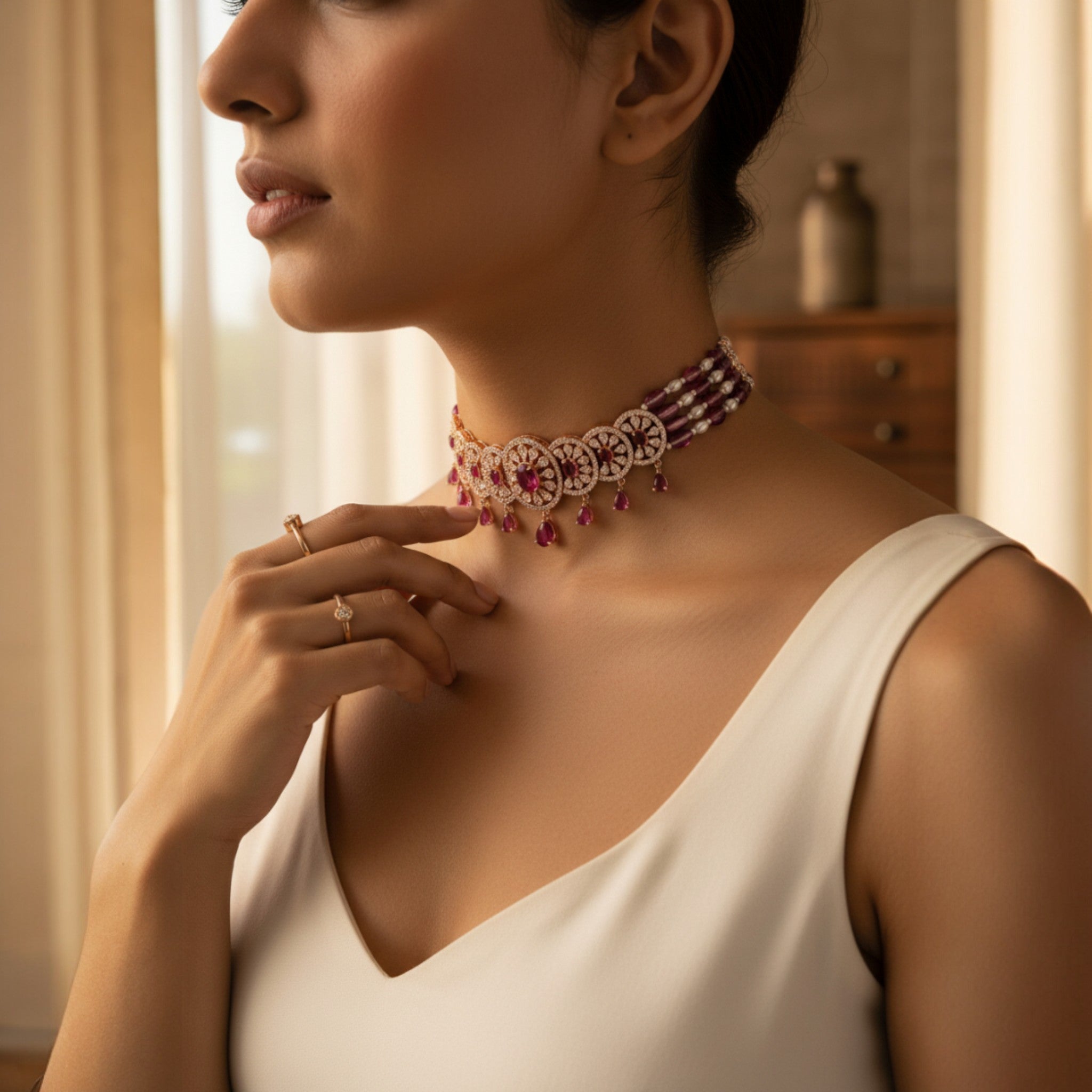 The Ruby & Pearl Beaded Choker Set