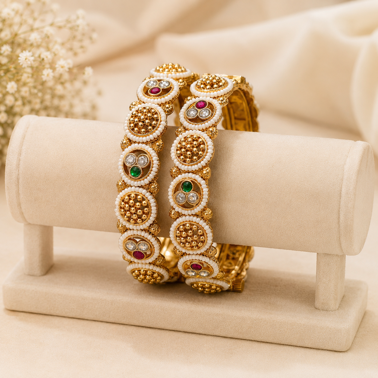 Heritage Polki and Bead Work Kada