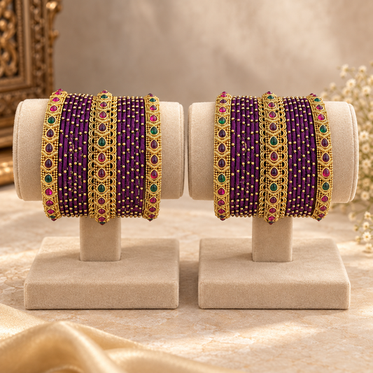 Purple Thread Antique Gold Bangle Set