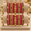 Royal Pink Antique Gold Polish Bridal Bangles