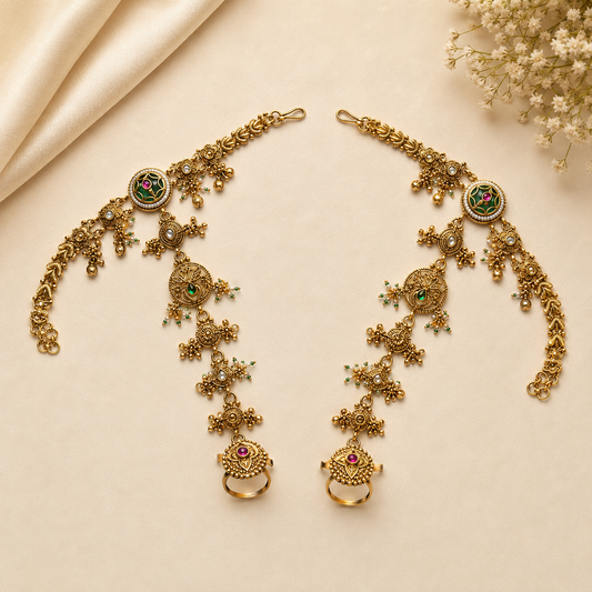 Antique Gold Floral Haath Phool Pair