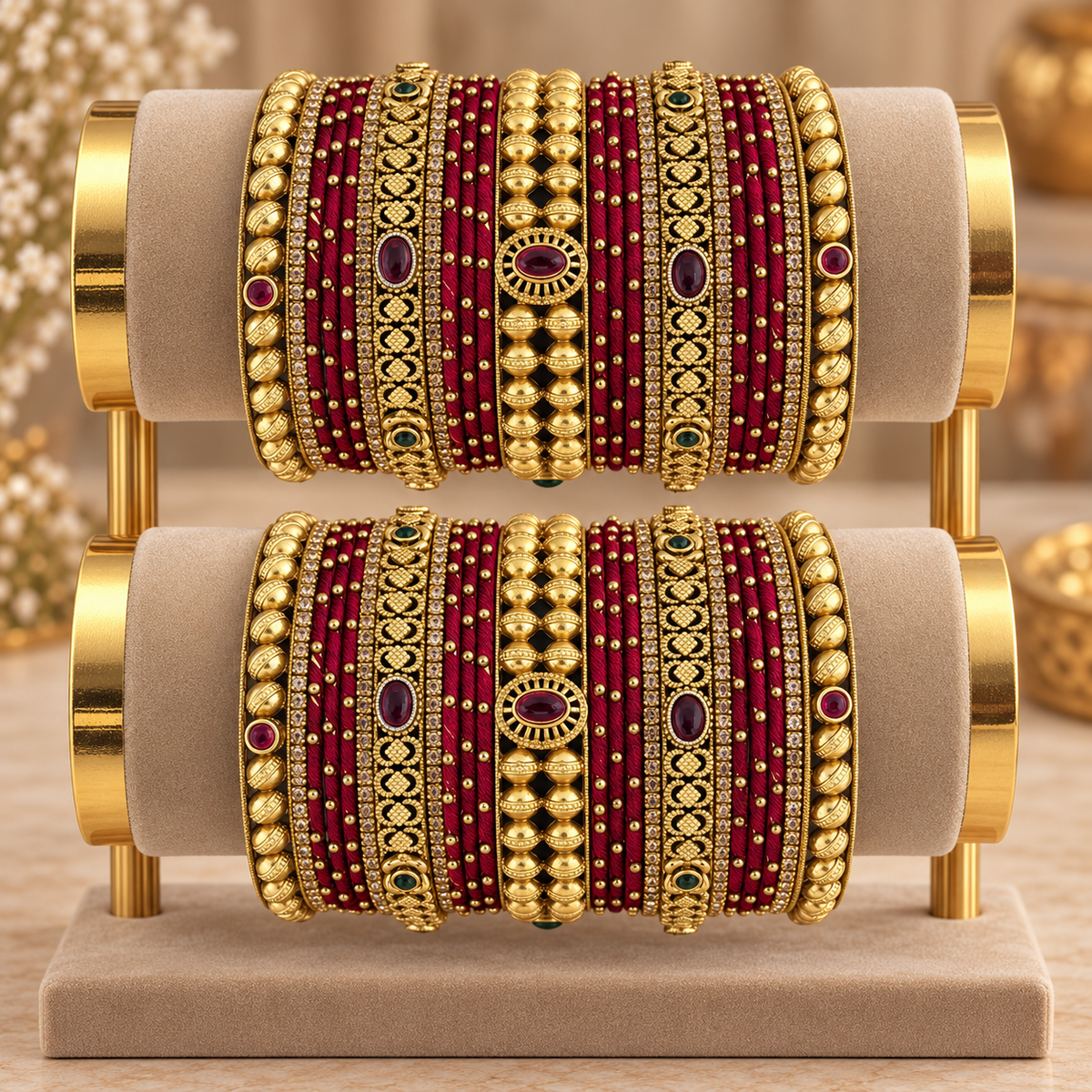 Maroon & Antique Gold Traditional Bridal Bangles