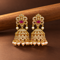 Ruby Pink Stone & Pearl Drop Jhumka Earrings