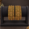 Antique Gold Flower Motif Bangle Set