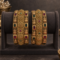 Antique Temple Bloom Ruby Emerald Bangle Set