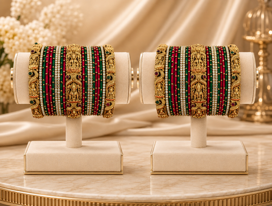 Red & Green Temple Bangle Set