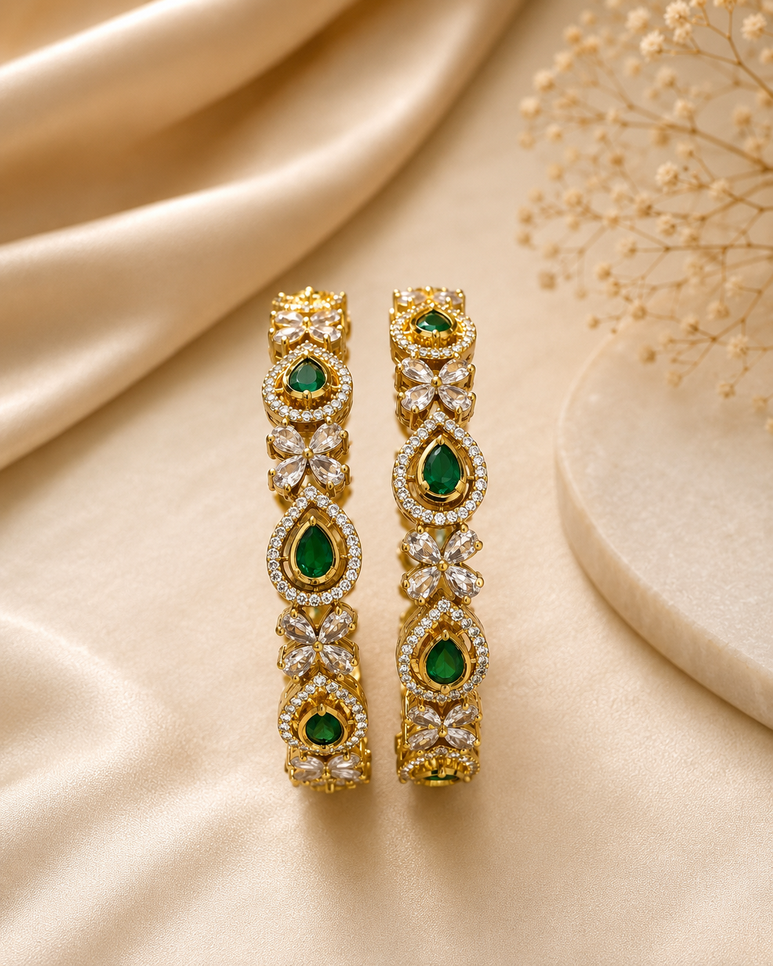 Emerald Teardrop Floral Bangles