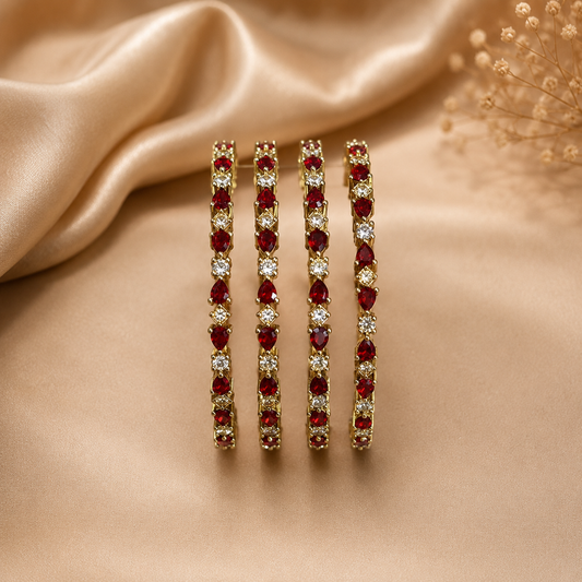 Red Teardrop Stone Bangle Set – Set of 4