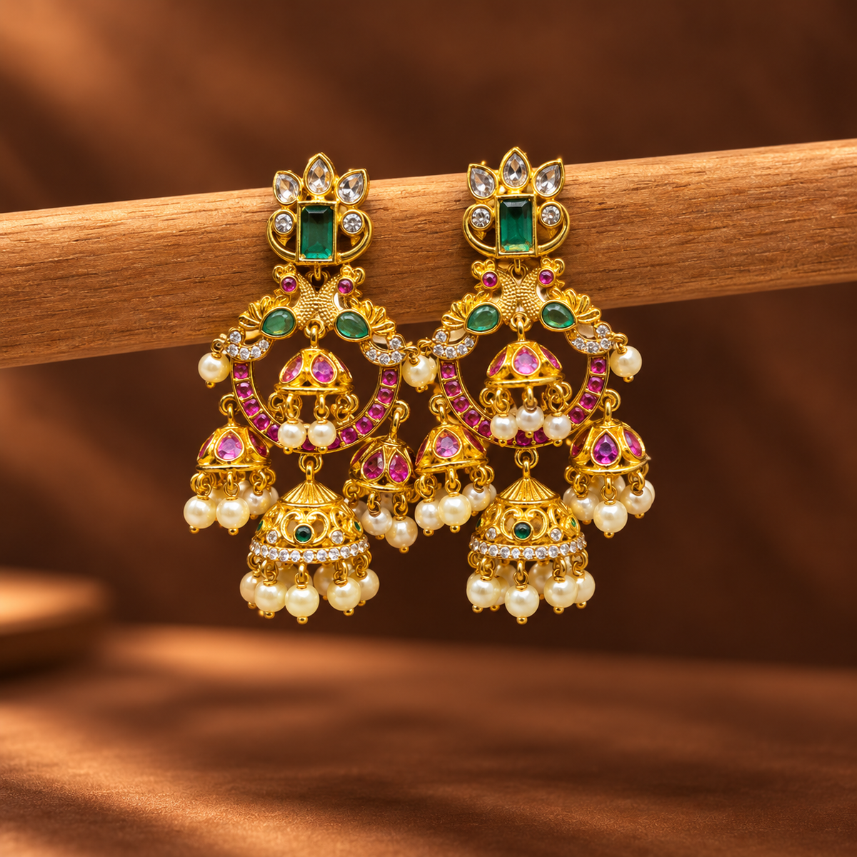Emerald Rani Pearl Jhumkas