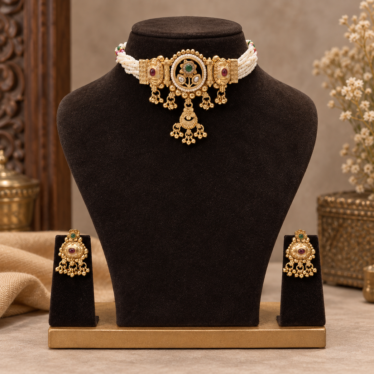 Ruby Green Kemp Choker Set