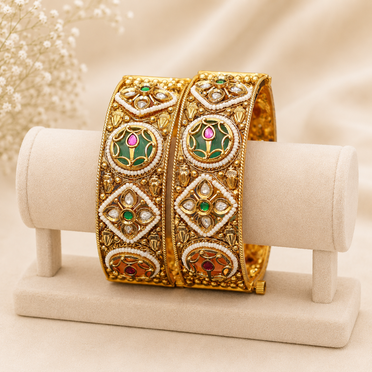 Vintage Jadau Floral Motif Kada
