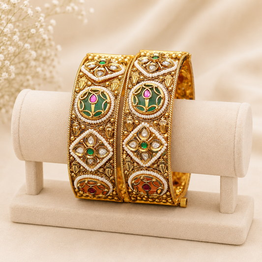 Vintage Jadau Floral Motif Kada