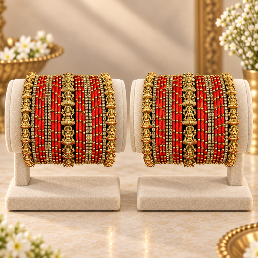 Traditional Orange Temple Jewellery Bangle Set