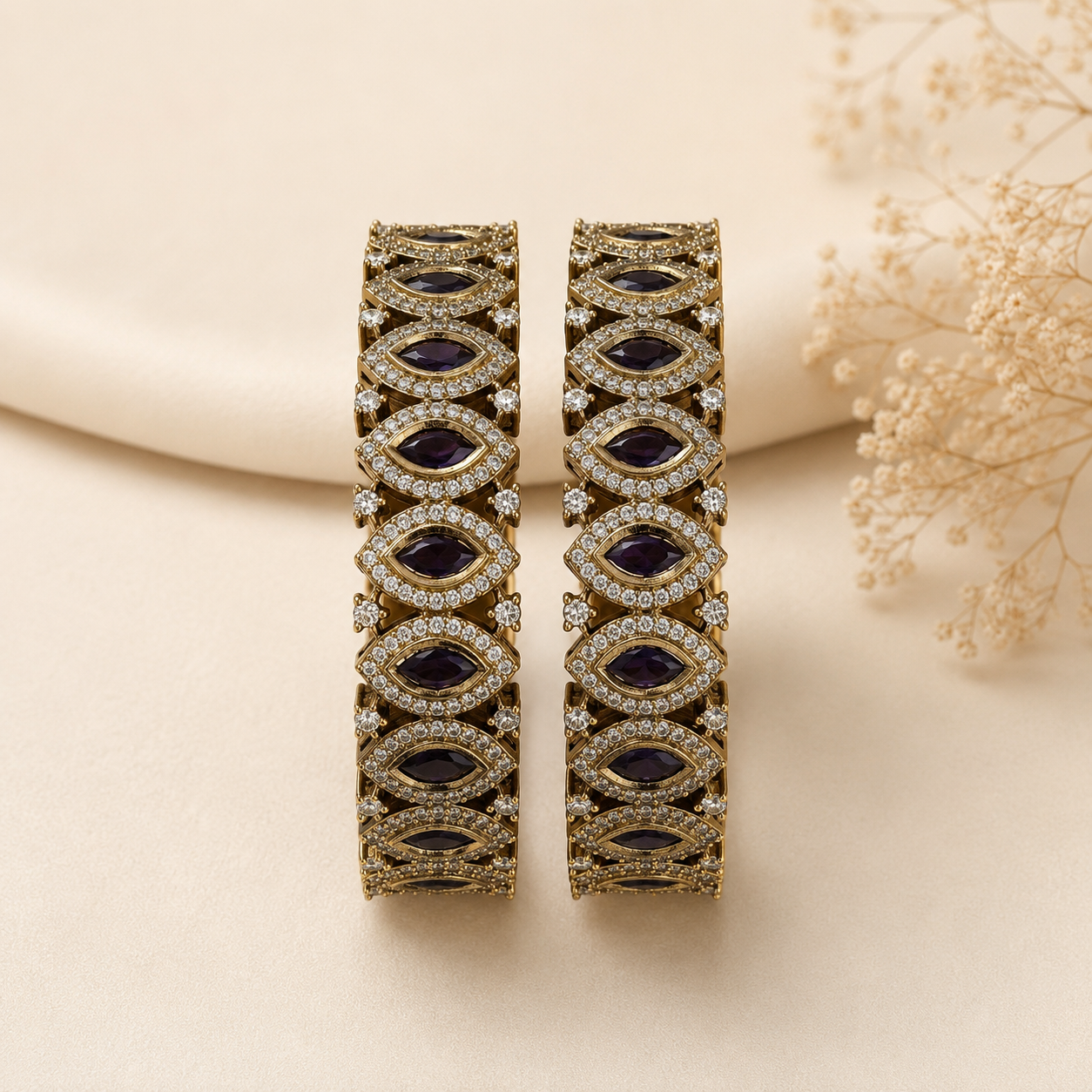 Amethyst Marquise & Diamond-Look Bangles