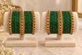Royal Emerald Green Glass & Stone Bangle Set