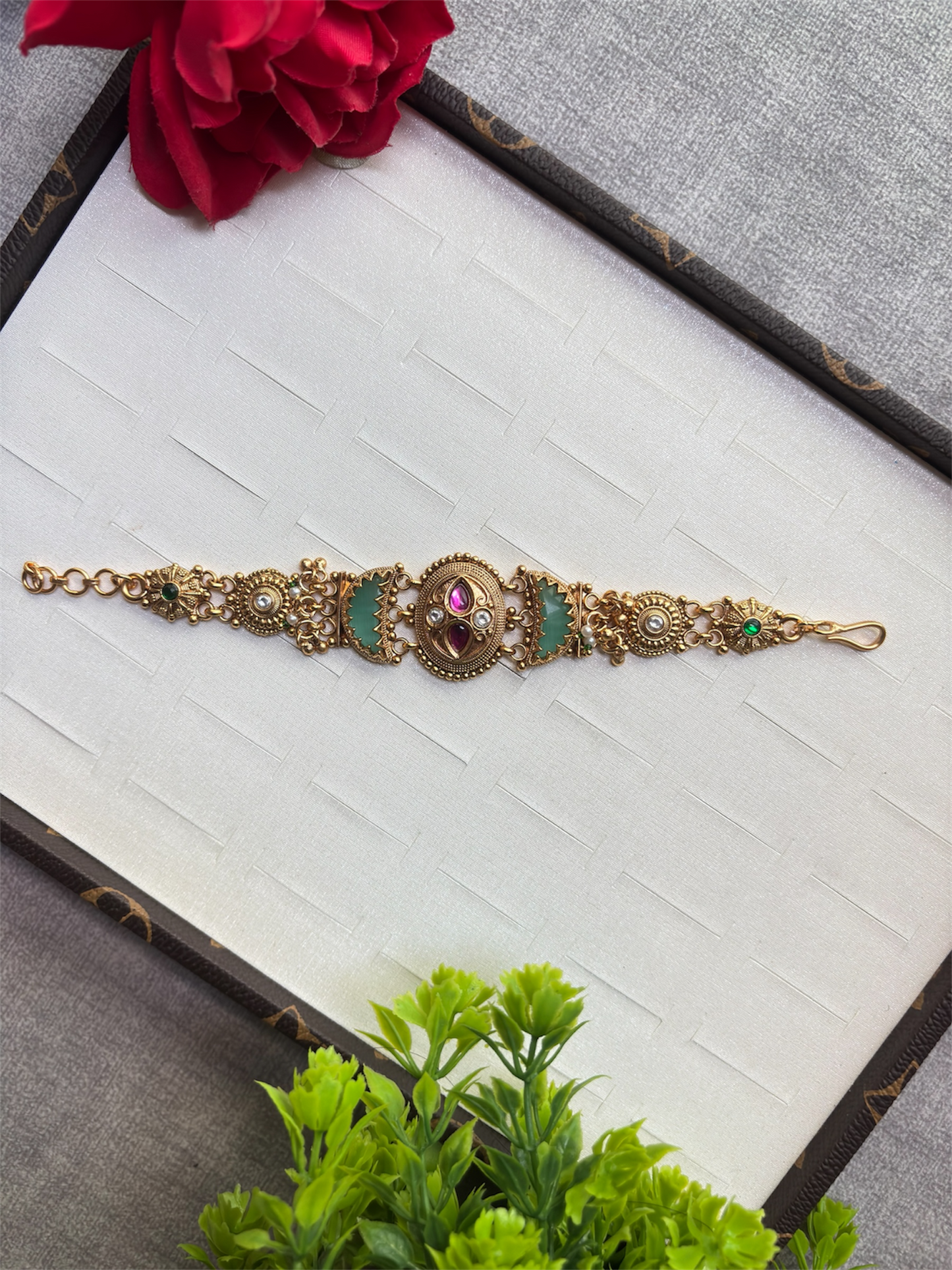 Royal Heritage Kundan Green Enamel Bracelet